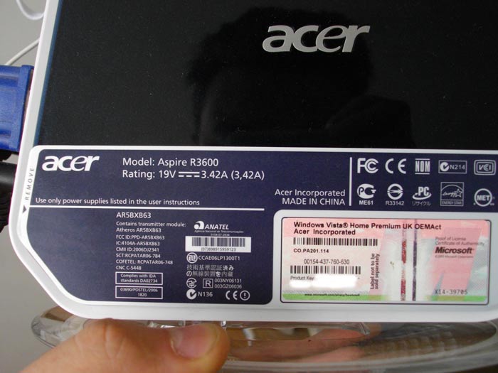 Technical Data Acer Aspire Revo R3600