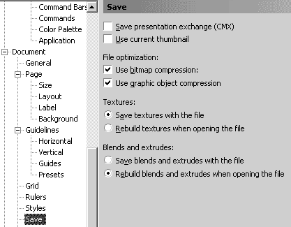 Параметри зберігання файлив Корель - Corel Draw