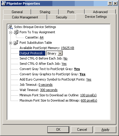 Додаткові параметри постскрипта для принтера - Windows